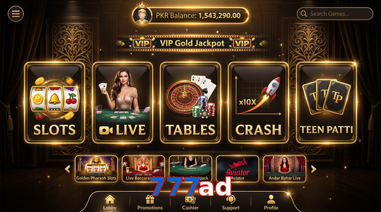 Main screen of 777Ad casino page for PK players
